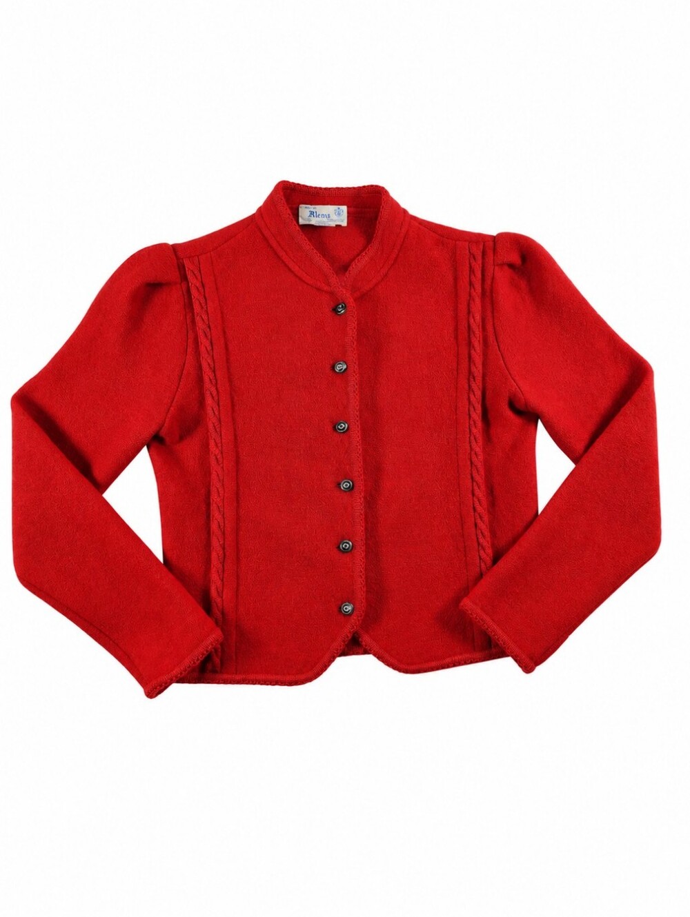 Vintage Deans of Scotland Red 100% Wool Cardigan Jacket Women's S Cable Knit